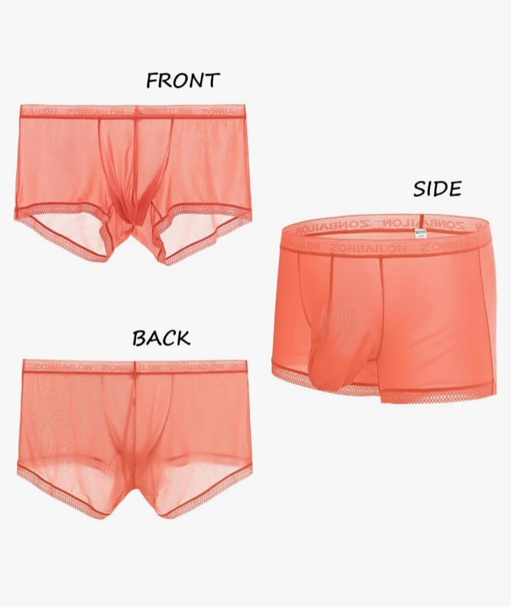 Men's Breathable Ice Silk Men's Boxer Briefs See-Through Underwear Trunk Transparent Stretch